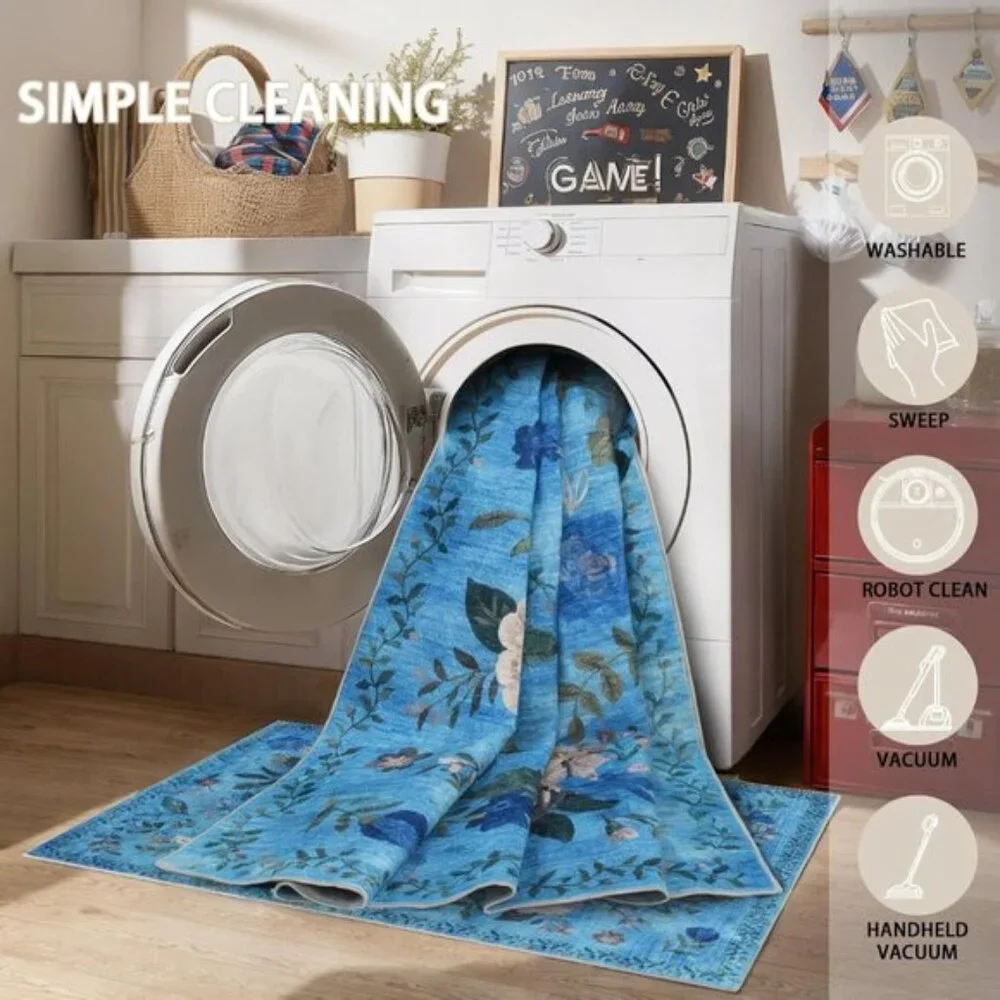 New 24x17 Inch Entry Rug, Non-Slip Floral Rug Mat for Entryway and Home